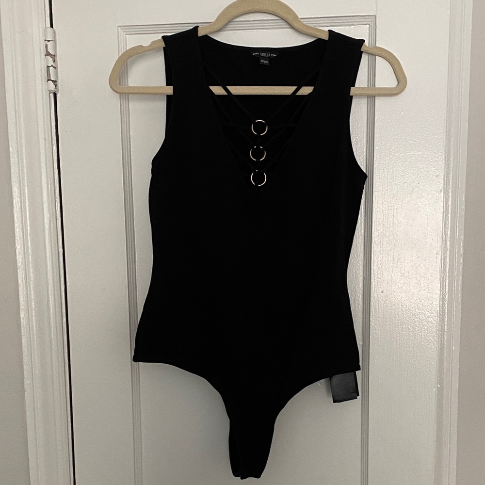 Guess Black Sleeveless Ring-Front Bodysuit